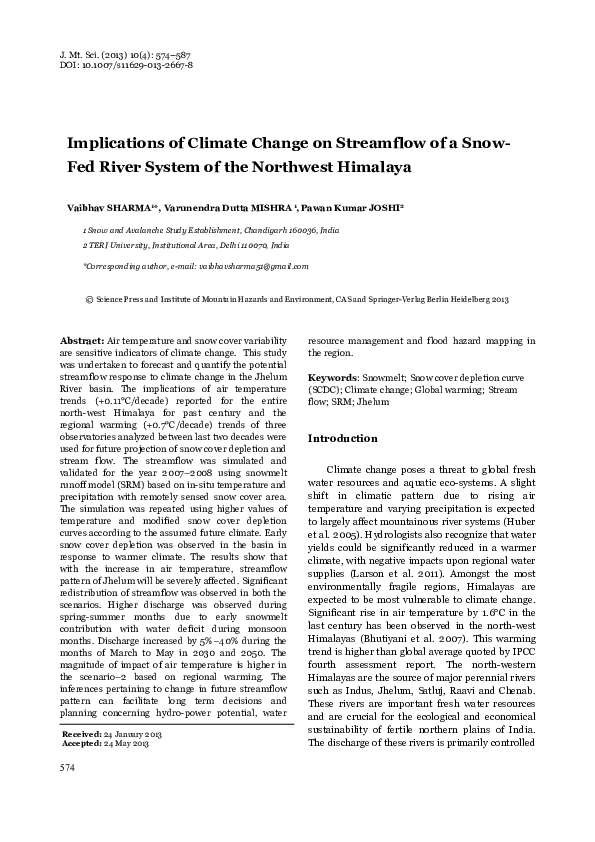 (PDF) Implications of climate change on streamflow of a snow-fed river ...