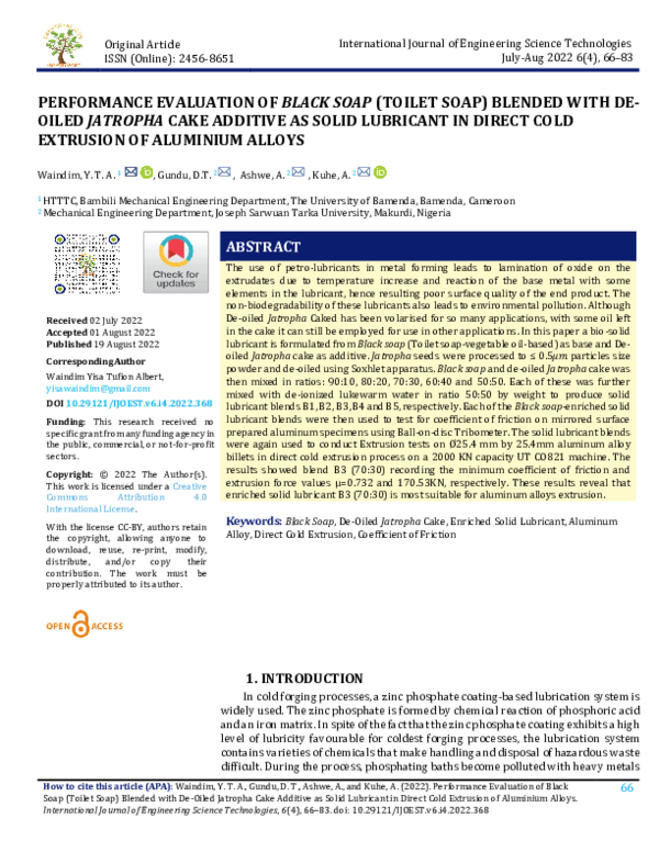(PDF) PERFORMANCE EVALUATION OF BLACK SOAP (TOILET SOAP) BLENDED WITH ...