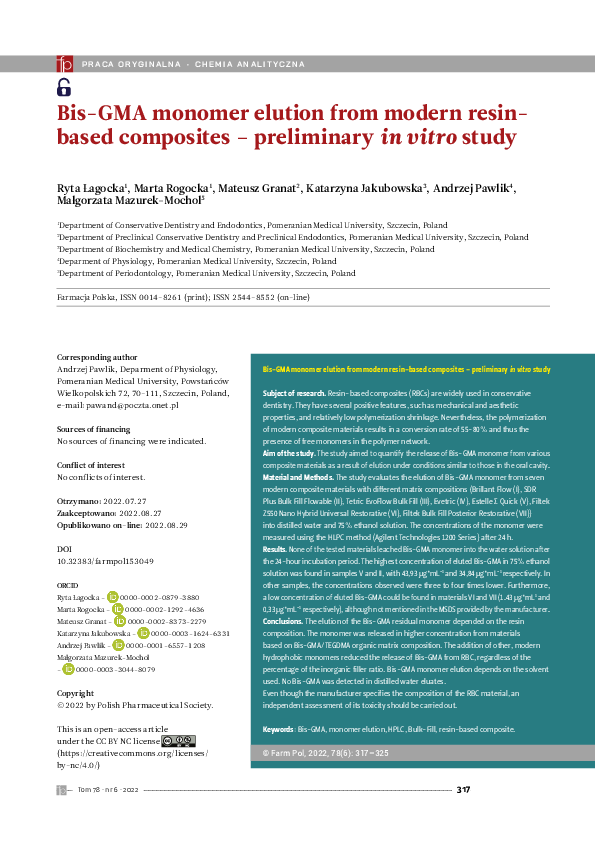 (PDF) BisGMA monomer elution from modern resinbased composites