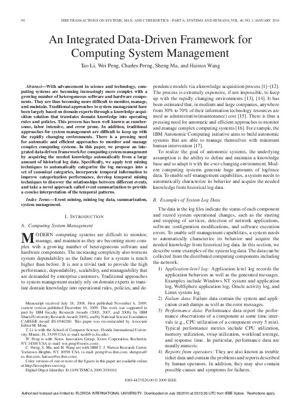 (PDF) An Integrated Data-Driven Framework for Computing System Management
