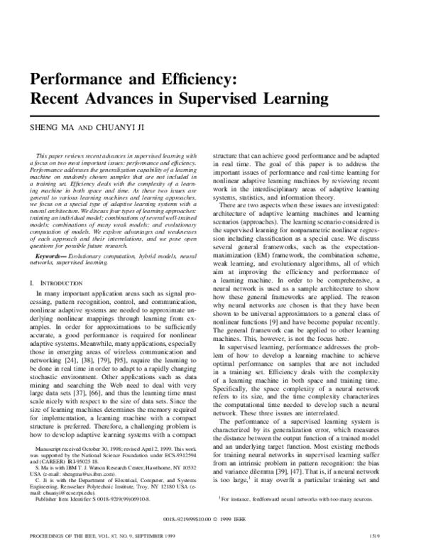 (PDF) Performance and efficiency: recent advances in supervised learning