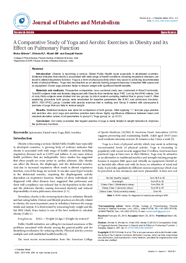 (PDF) A Comparative Study of Yoga and Aerobic Exercises in Obesity and ...