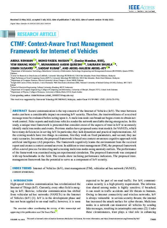 (PDF) CTMF: Context-Aware Trust Management Framework for Internet of ...