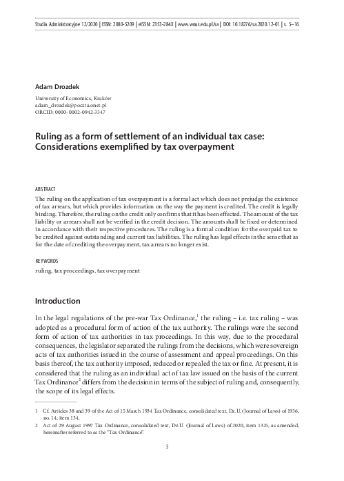 (PDF) Ruling as a form of settlement of an individual tax case ...