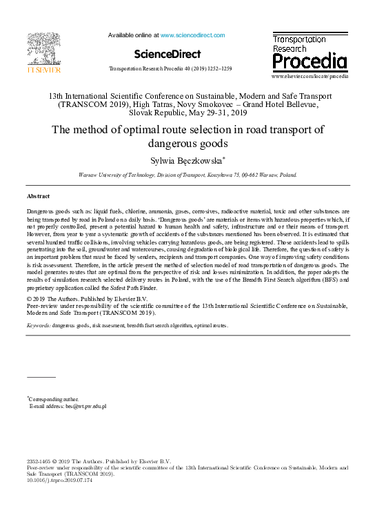 (PDF) The method of optimal route selection in road transport of ...