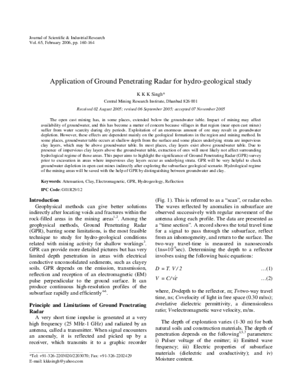 (PDF) Application of Ground Penetrating Radar for hydro-geological study