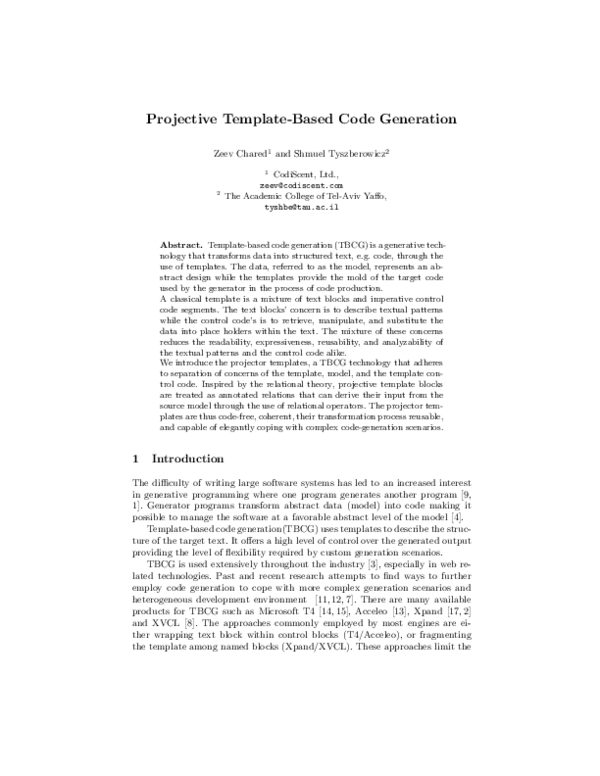 (PDF) Projective Template-Based Code Generation | Shmuel Tyszberowicz ...