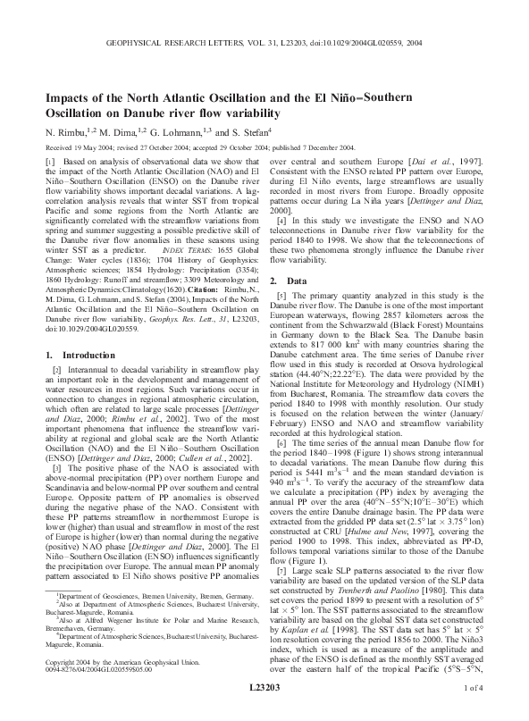 (PDF) Impacts of the North Atlantic Oscillation and the El Niño ...