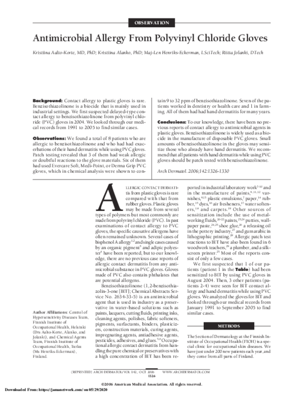 (PDF) Antimicrobial Allergy From Polyvinyl Chloride Gloves Riitta