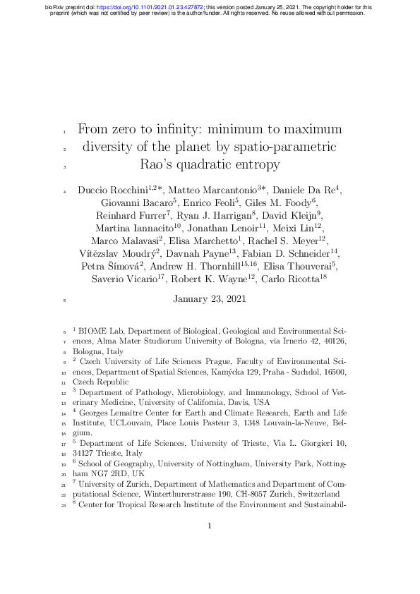 (PDF) From zero to infinity: Minimum to maximum diversity of the planet ...