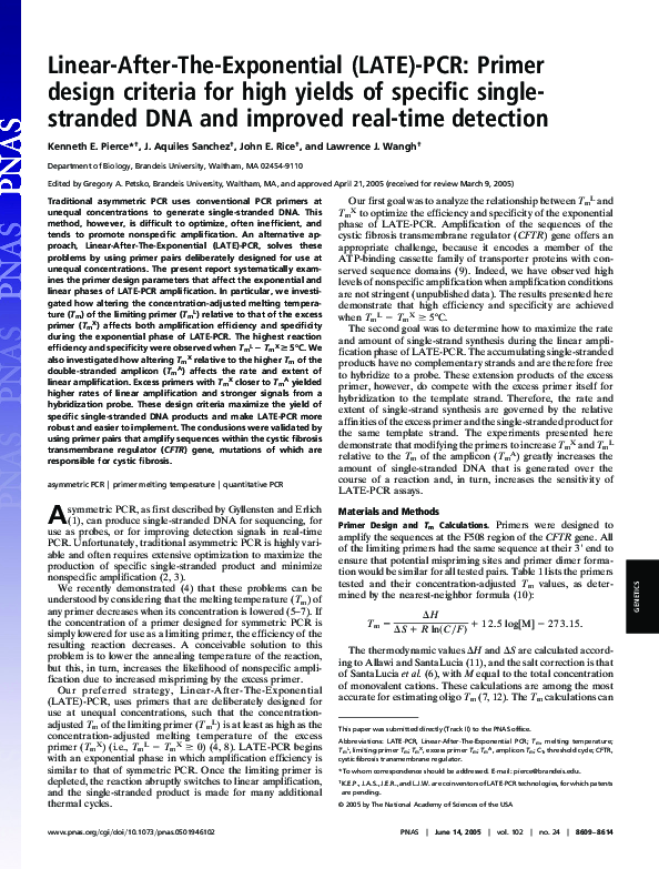 (PDF) LinearAfterTheExponential (LATE)PCR Primer design criteria