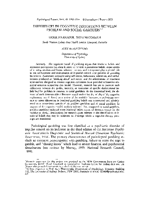 (PDF) Differences in Cognitive Distortions Between Pathological and Non ...