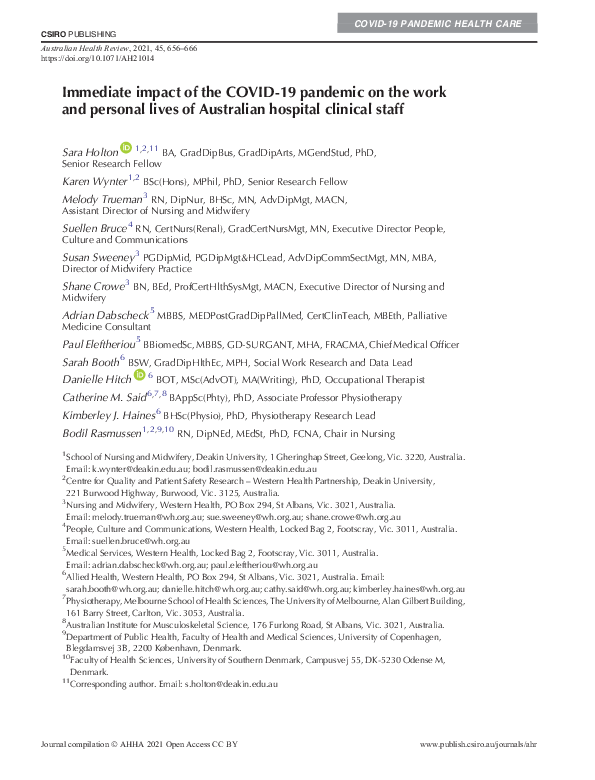 (PDF) Immediate impact of the COVID-19 pandemic on the work and ...