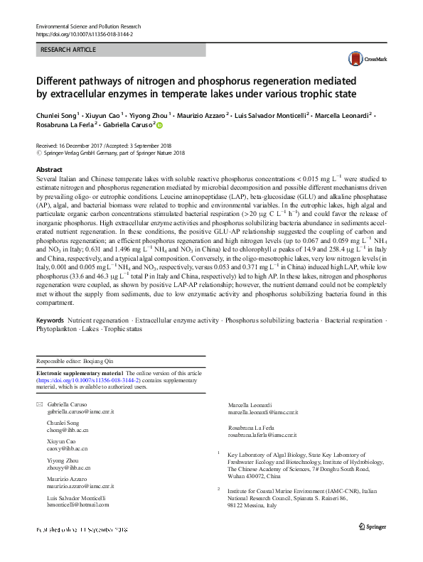 (PDF) Different pathways of nitrogen and phosphorus regeneration ...