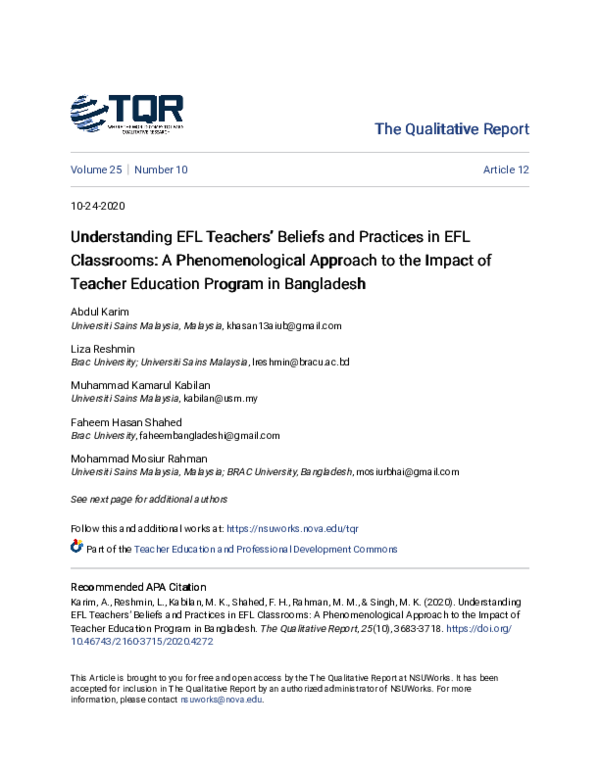 (PDF) Understanding EFL Teachers’ Beliefs and Practices in EFL ...