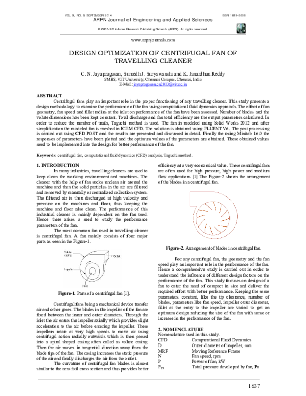 (PDF) Design Optimization of Centrifugal Fan of Travelling Cleaner