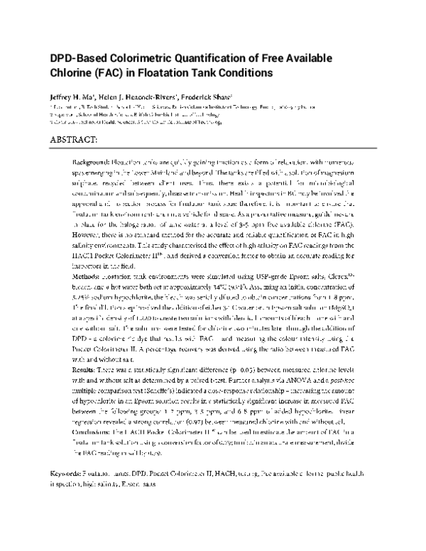 (PDF) DPDbased colorimetric quantification of free available chlorine