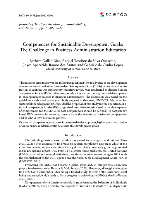 (PDF) Competences for Sustainable Development Goals: The Challenge in ...