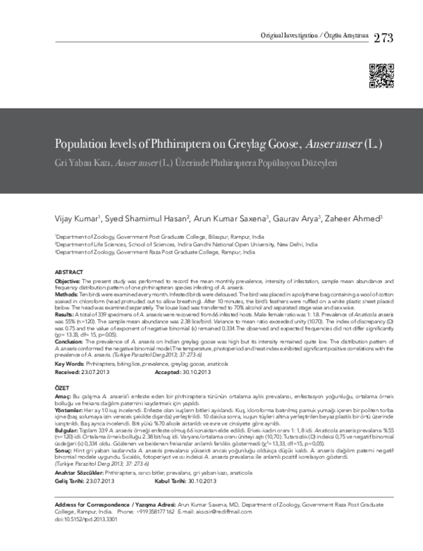 (PDF) Population levels of Phthiraptera on Greylag Goose, Anser anser (L.)