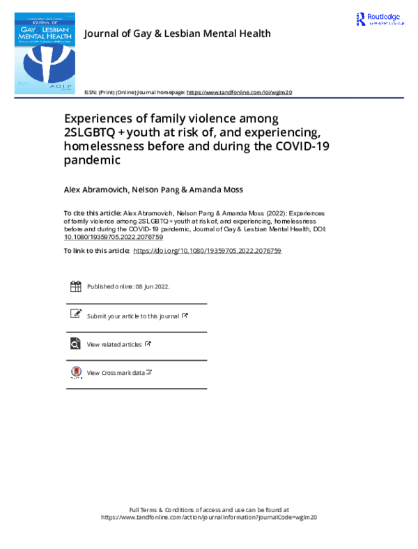 (PDF) Experiences of family violence among 2SLGBTQ + youth at risk of ...