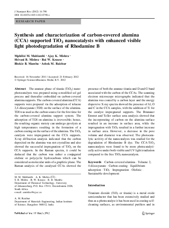 (PDF) Synthesis and characterization of carbon-covered alumina (CCA ...