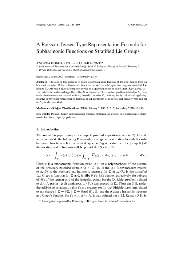 (PDF) A Poisson?Jensen Type Representation Formula for Subharmonic ...