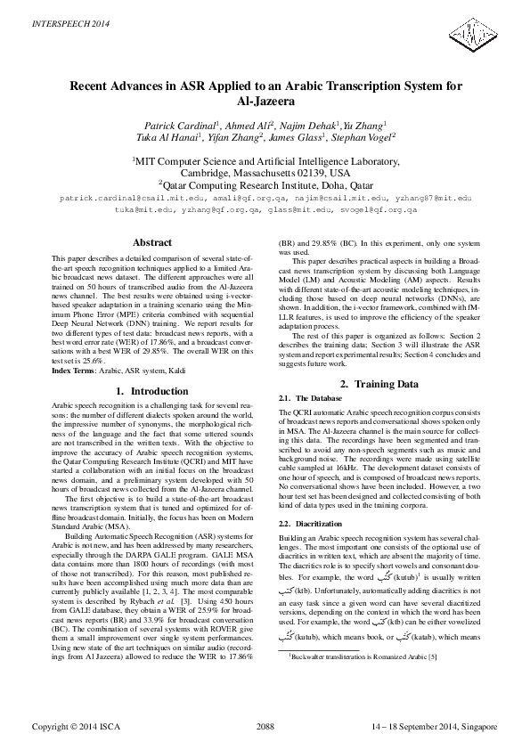 (PDF) Recent advances in ASR applied to an Arabic transcription system ...