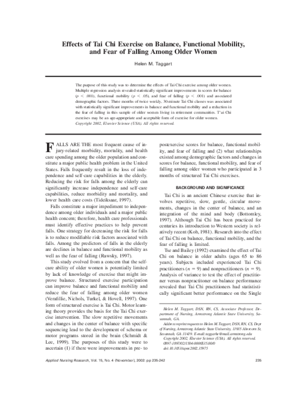 (PDF) Effects of Tai Chi exercise on balance, functional mobility, and ...
