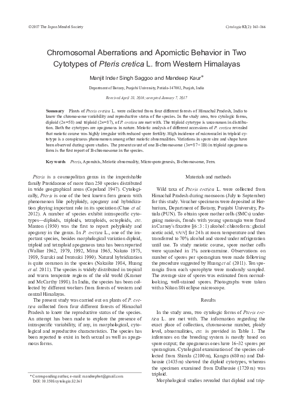 (PDF) Chromosomal Aberrations and Apomictic Behavior in Two Cytotypes ...