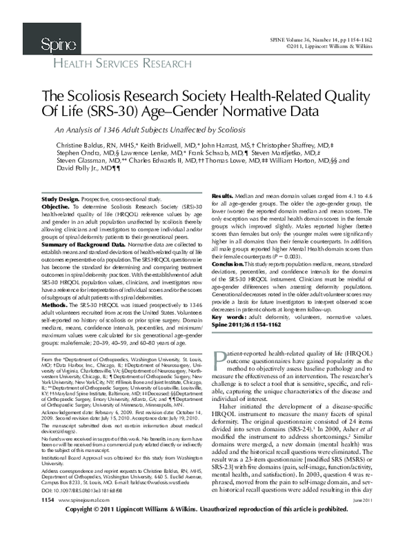 (PDF) The Scoliosis Research Society Health-Related Quality Of Life ...