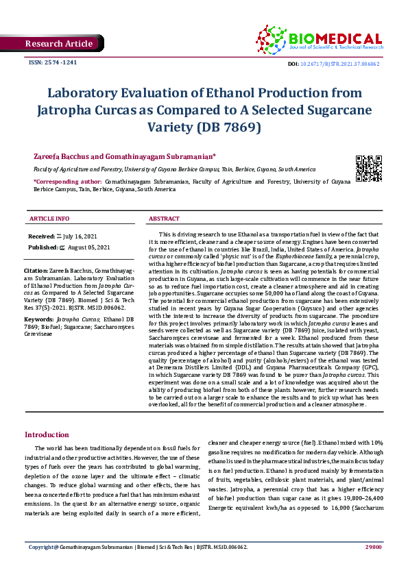 (PDF) Laboratory Evaluation of Ethanol Production from Jatropha Curcas ...