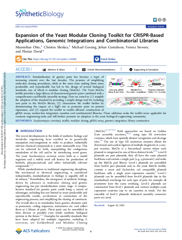 (PDF) Expansion of the Yeast Modular Cloning Toolkit for CRISPR-Based ...