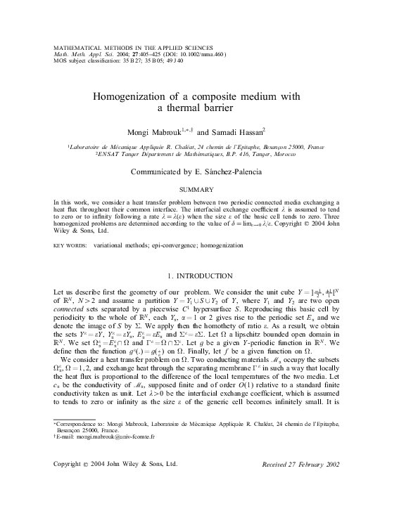 (PDF) Homogenization of a composite medium with a thermal barrier