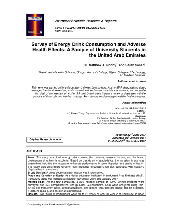 (PDF) Survey of Energy Drink Consumption and Adverse Health Effects A