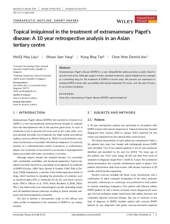 (PDF) Topical imiquimod in the treatment of extramammary Paget's
