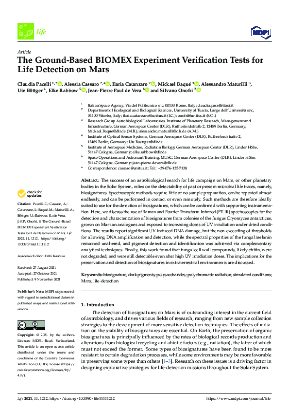 (PDF) The Ground-Based BIOMEX Experiment Verification Tests for Life ...