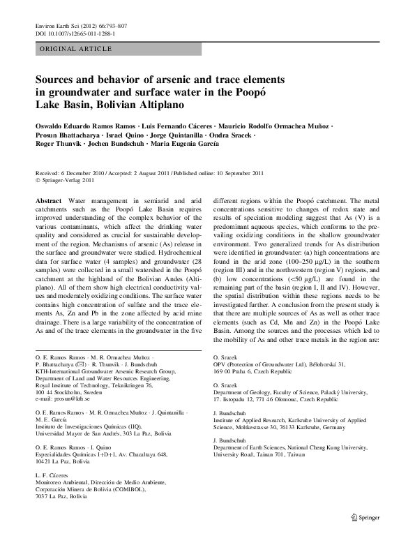(PDF) Sources and behavior of arsenic and trace elements in groundwater ...