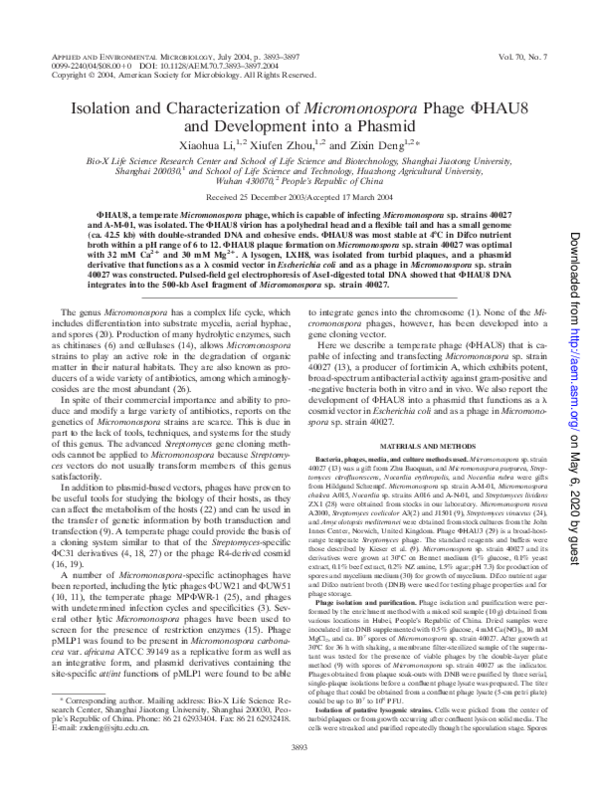 (PDF) Isolation and Characterization of Micromonospora Phage HAU8 and ...
