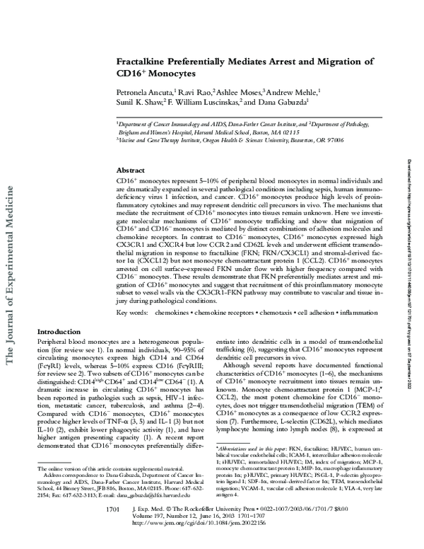 (PDF) Fractalkine Preferentially Mediates Arrest and Migration of CD16 ...