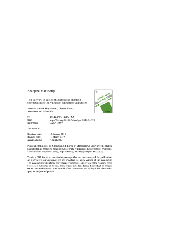 (PDF) A review on cellulose nanocrystals as promising biocompounds for ...