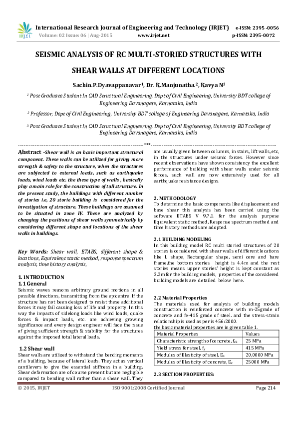 (PDF) Seismic Analysis of RC Multi-Storied Structures with Shear Walls ...