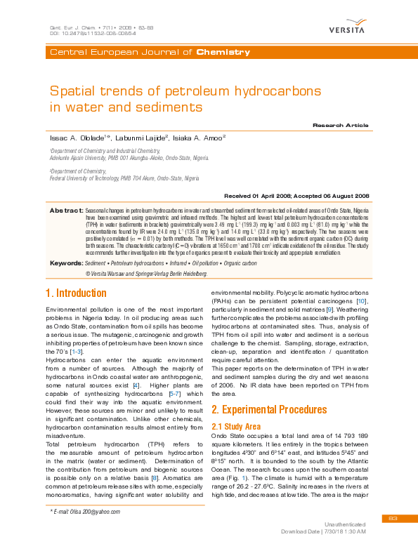  pdf spatial trends of petroleum hydrocarbons in water and sediments