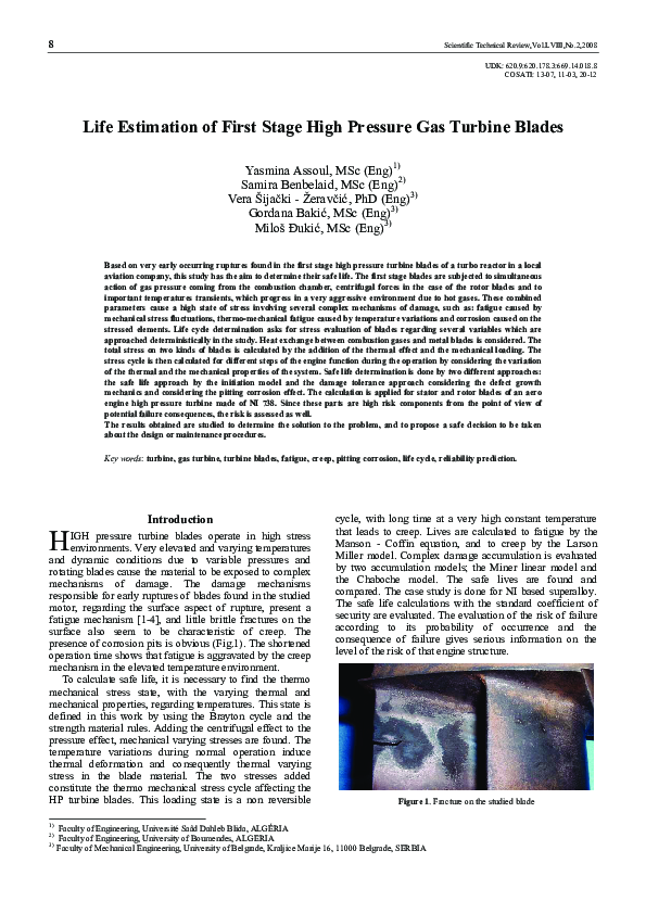 (PDF) Life Estimation of First Stage High Pressure Gas Turbine Blades