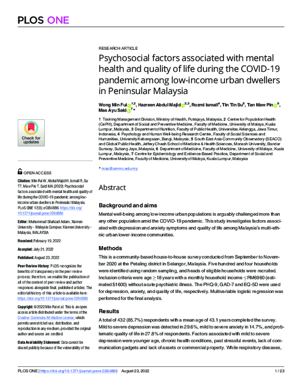 (PDF) Psychosocial factors associated with mental health and quality of ...