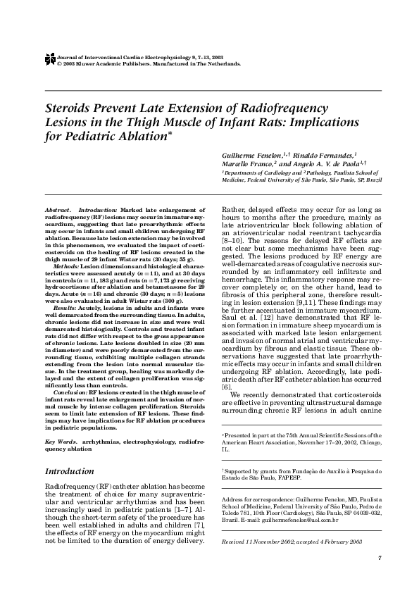 (PDF) Steroids Prevent Late Extension of Radiofrequency Lesions in the ...