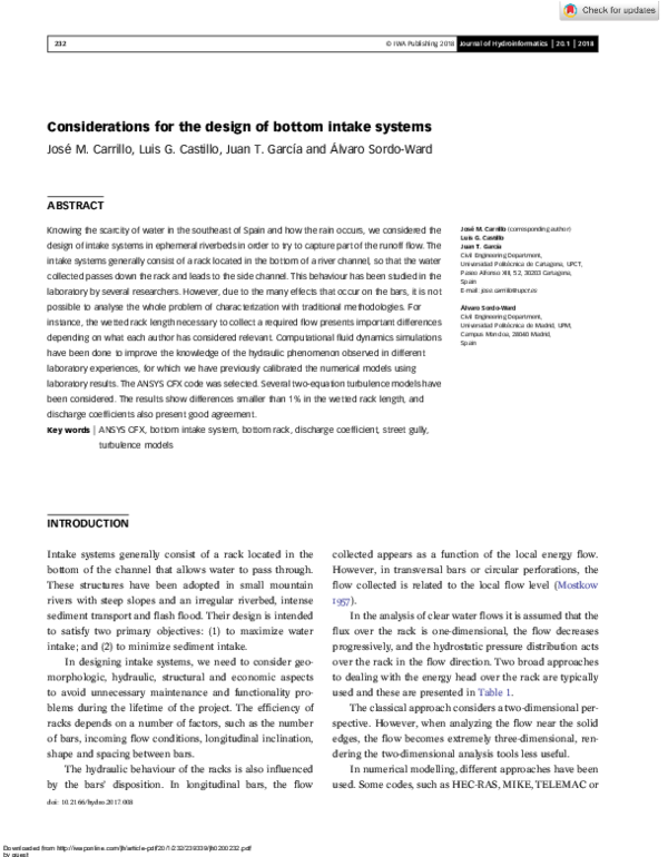 (PDF) Considerations for the design of bottom intake systems