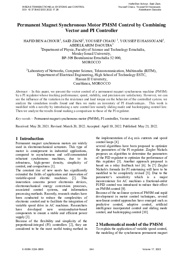 (PDF) Permanent Synchronous Motor PMSM Control by Combining