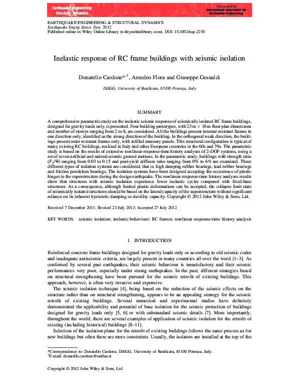 (PDF) Inelastic response of RC frame buildings with seismic isolation