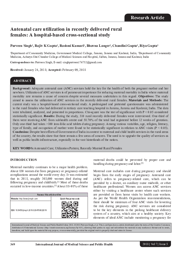 (PDF) Antenatal care utilization in recently delivered rural females: A ...