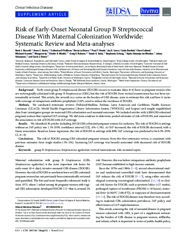 (PDF) Risk of Early-Onset Neonatal Group B Streptococcal Disease With ...